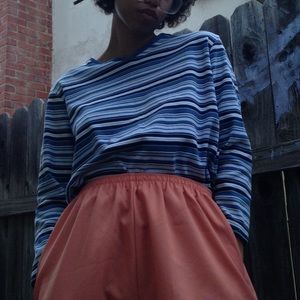 90s Vintage Blue and White Striped Top